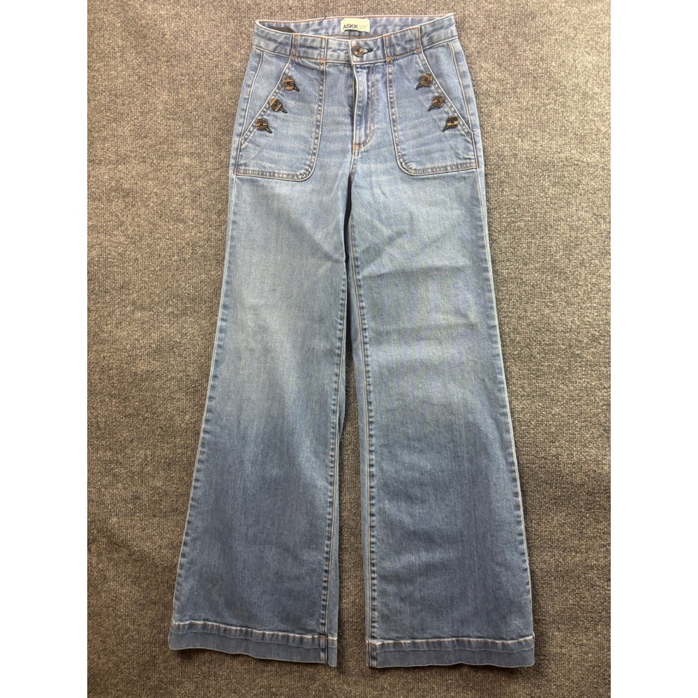 ASKK NY Wide Leg Jeans Womens 27 Blue Brickhouse Harbour Sailor Button W1255K015